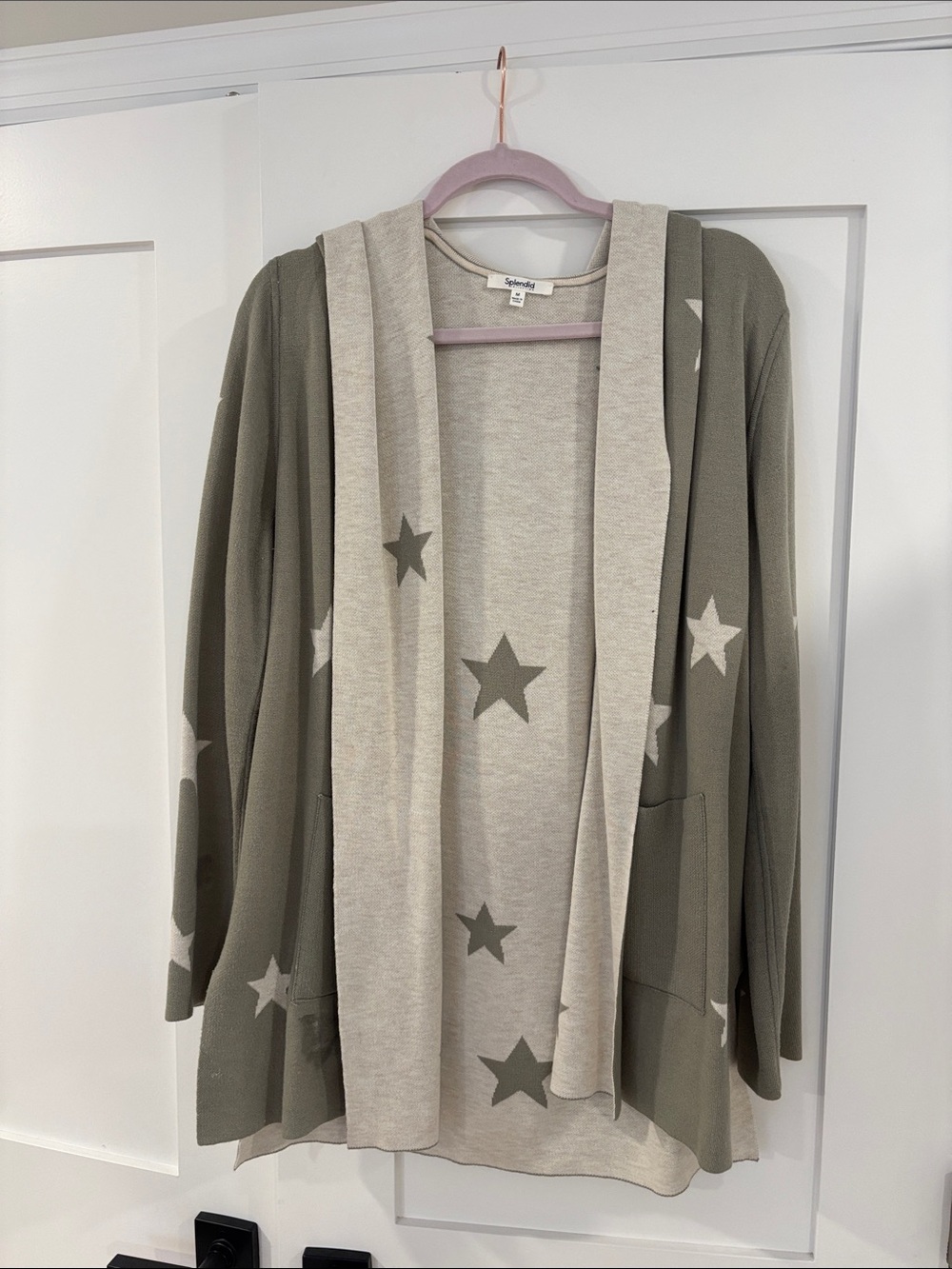 Splendid Olive & Cream Star Pattern Open Cardigan